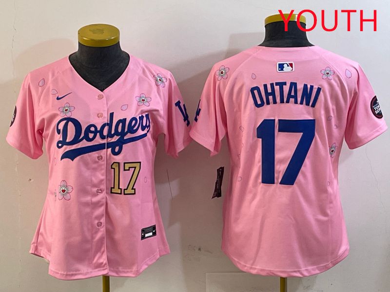 Youth Los Angeles Dodgers #17 Ohtani Pink Sakura Edition 2025 Nike MLB Jersey style 21